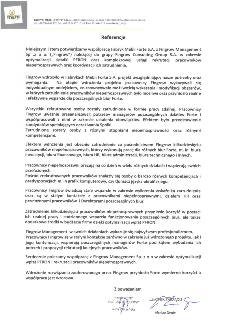Skan rekomendacji od FORTE S.A.