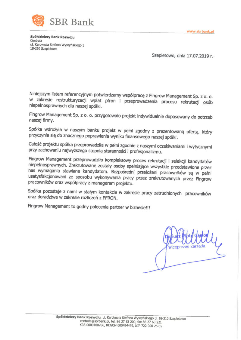 Skan rekomendacji od SBR Bank